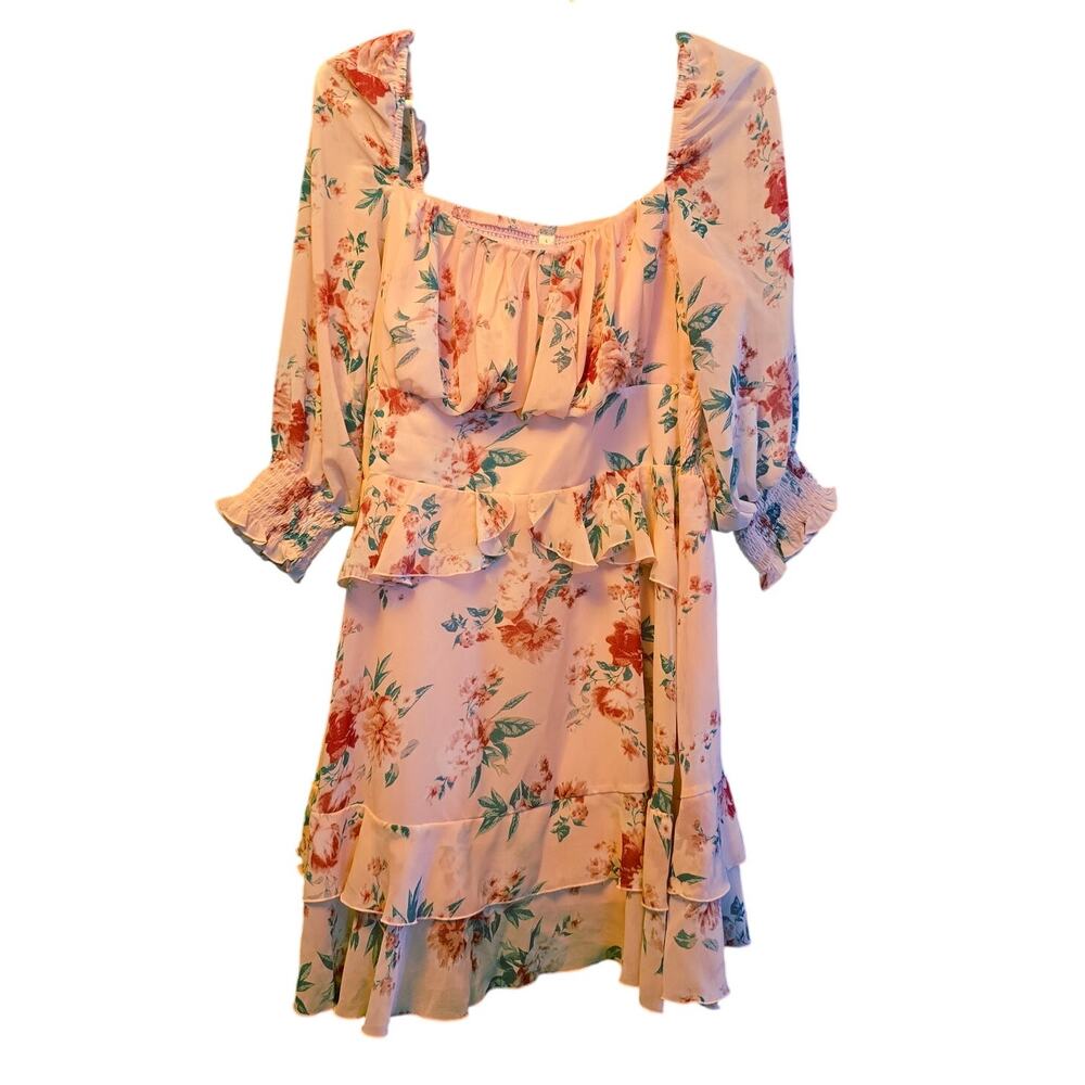 Exlura pink floral milk maid cottage core dress